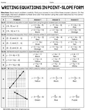 Writing Equations In Point Slope Form Worksheets