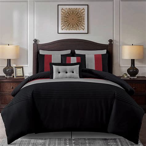 Chezmoi Collection Luxury Pleated Striped Comforter Set, Queen, Red ...