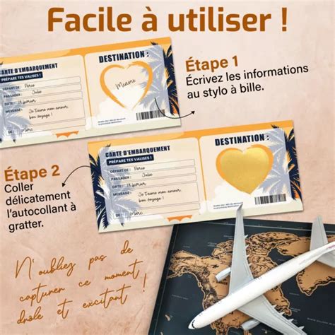 CARTE À GRATTER voyage surprise Billet avion personnalisable Cadeau