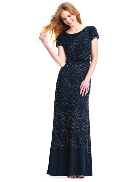 Adrianna Papell Blouson Beaded Evening Maxi Dress Navy At John Lewis