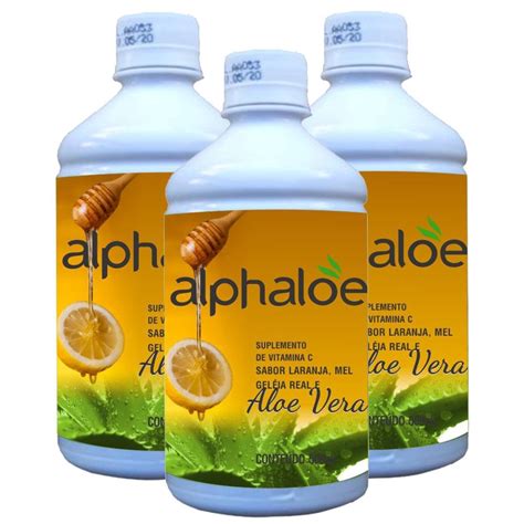 Suco De Aloe Vera Babosa Com Laranja Mel E Geleia Real 500ml Kit Com 3