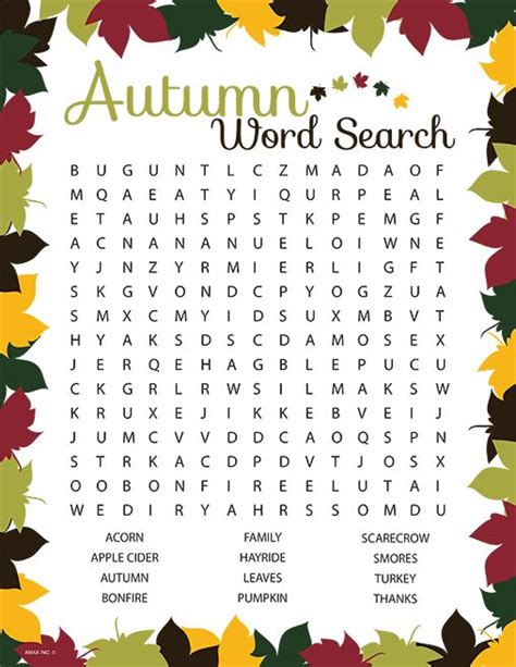 Fall Word Search Best Coloring Pages For Kids