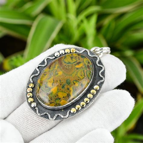 Rhyolite Pendant 925 Sterling Silver Pendant 18k Gold Plated Etsy Uk