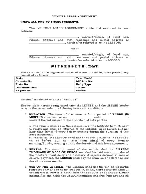 Blank Vehicle Lease Agreement 2020 PDF Lease Law And Economics