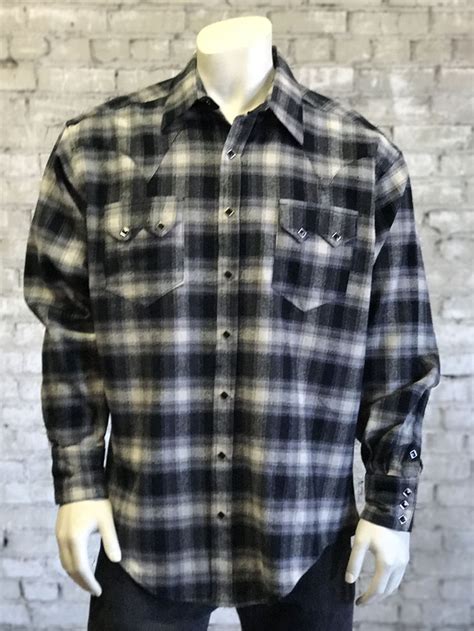 Men S Plush Flannel Plaid Western Shirt 647 BLK By Rockmount Ranch Wear