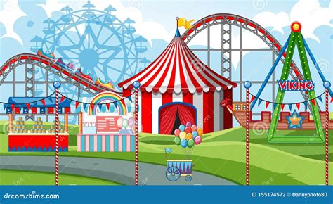 An Outdoor Funfair Scene Stock Vector Illustration Of Summer 155174572