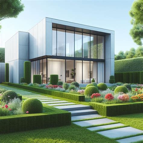 Premium Photo | Exterior modern house with garden