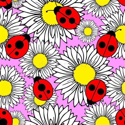 Flowers Ladybugs Seamless Repeat Pattern Stock Illustrations