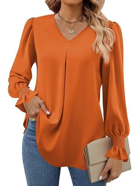 Women Spring Summer Style Blouses Shirts Lady Casual Long Sleeve V Neck