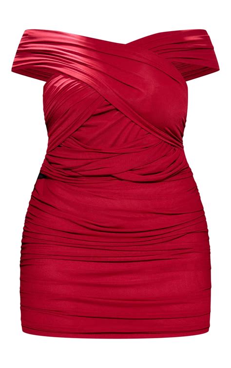 Plus Cherry Red Mesh One Shoulder Bodycon Dress Plus Size