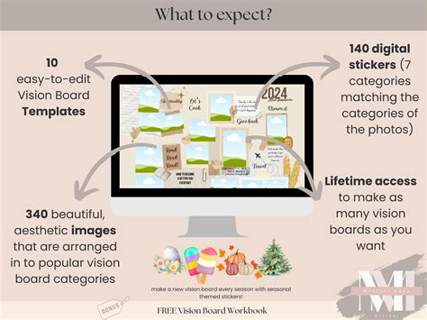 Digital Printable Vision Board Bundle With Photos Stickers And Templates