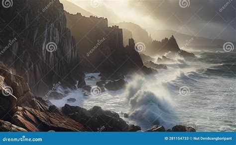 Generative Ai Dramatic Coastlines Rugged And Coastlines With Crashing