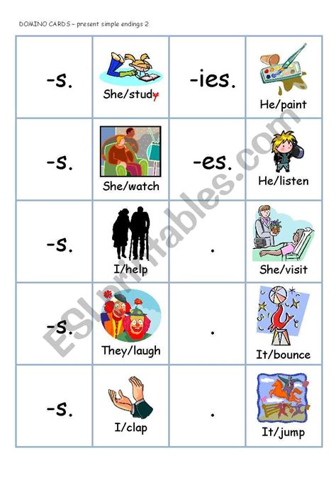 DOMINO PRESENT SIMPLE Endings 2 ESL Worksheet By Lucak F