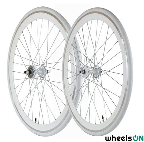 700c Fixie Fixed Single Speed Wheel Set Flip Flop 16t White Rim And