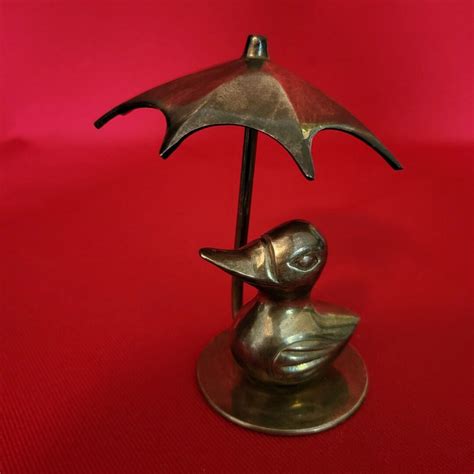 Vintage Brass Duck With Umbrella Figurine Home Decor Etsy