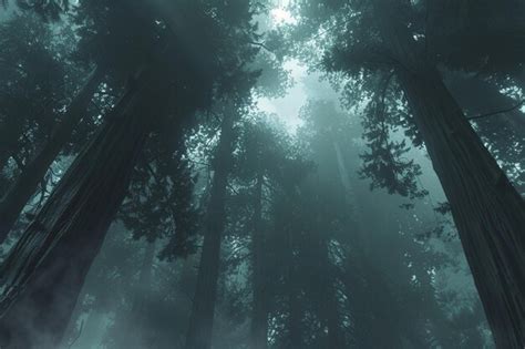 Premium Photo Towering Redwood Trees In A Misty Forest Octane Re