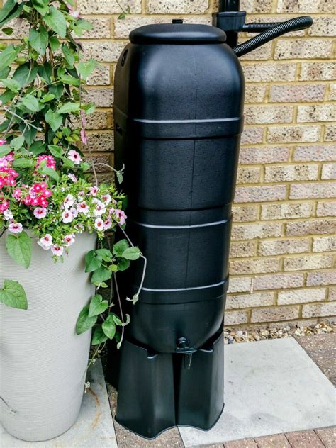 Strata Slimline Water Butt In Black Plastic With Stand And Filler Kit