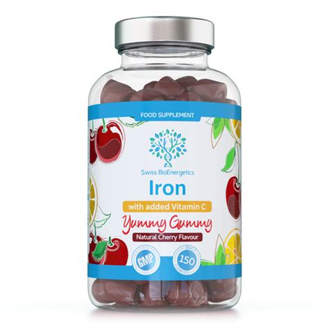 Iron Gummies with added Vitamin C - 150 Natural Cherry Flavour Gummies ...