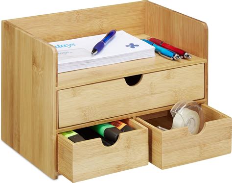 Relaxdays Desk Organizer Portaoggetti In Bamb Portaoggetti Per