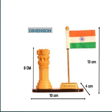 Indian Flag With Wooden Ashoka Pillar Miniature For Car Dashboard