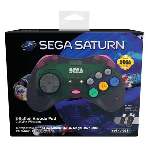 Retro Bit Official Sega Saturn Clear Grey Wireless Controller 8 Button