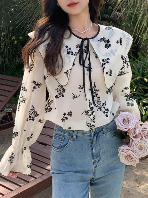 Dazy Blusa Con Estampado Floral De Cuello Exagerado De Manga Con