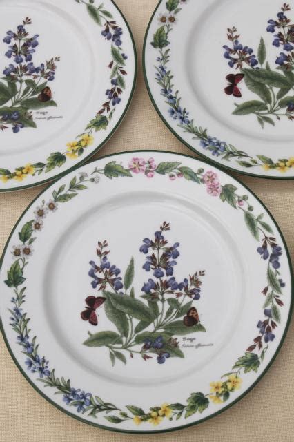 Royal Worcester Herbs Botanical Print China Set Of 4 Salad Plates Made