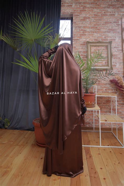 Chocolate Latifa Two Piece Satin Jilbab With Skirt Long Loose Etsy Uk