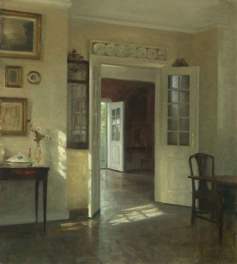 Carl Holsøe Danish 1863 1935 Interiør I Solskin Sunlit Interior