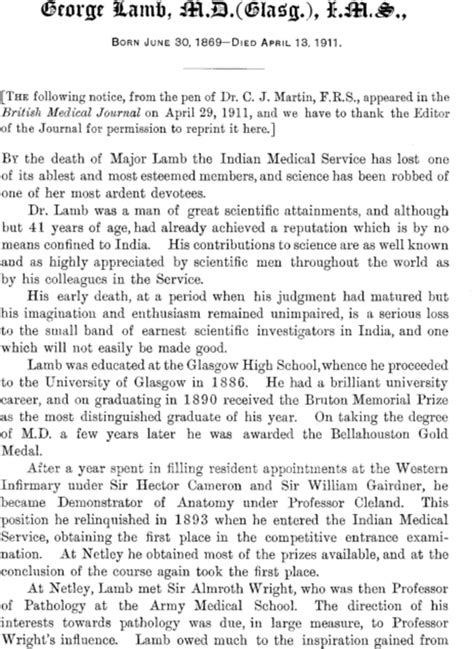 George Lamb Md Glasg Ims Born June 30 1869died April 13