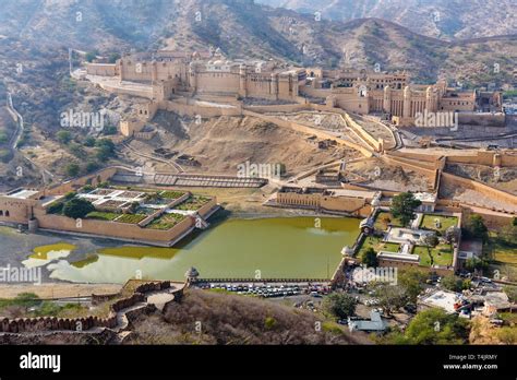 View Of Amber Fort And Palace From Walls Jaipur Rajasthan India