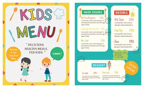 Premium Vector Cute Colorful Kids Meal Menu Vector Template