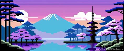 Japanese Retro Theme Trees Blue Black Purple For Ipad Wallpaper