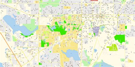 Gainesville Florida Us Pdf Map Vector Exact City Plan High Detailed