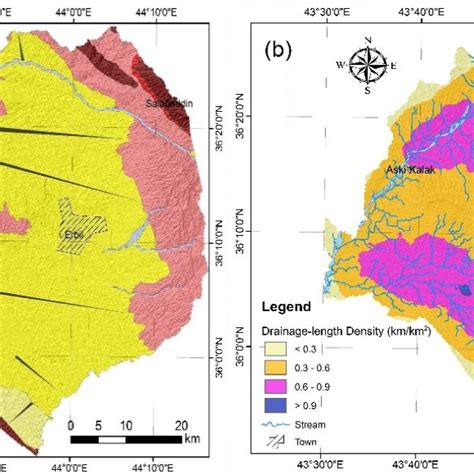 Maps Of A Geomorphology And B Drainage Length Density Of The Study