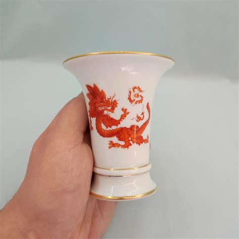 Meissen Vase Roter Ming Drache Mit Goldfaden Und Goldrand