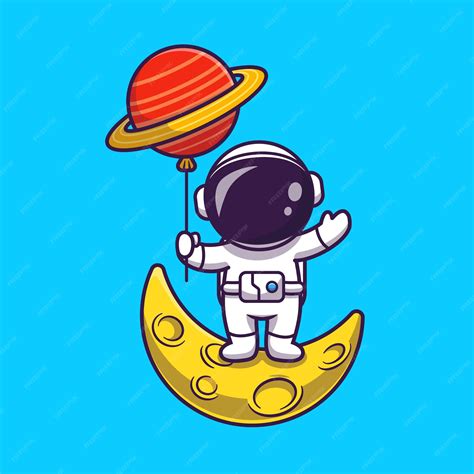 Premium Vector Cute Astronaut Standing On Moon And Holding Planet