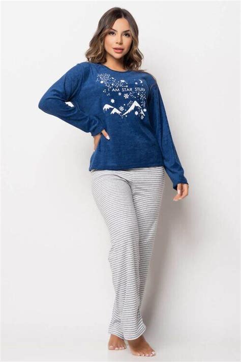 Comprar Pijama Plush Sophia Azul Marinho Lingerie De Nova Friburgo Venda No Atacado E Varejo