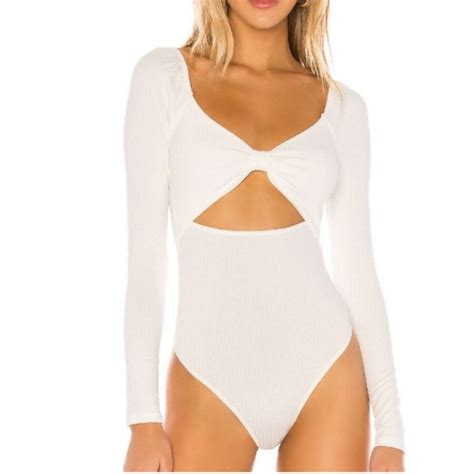 Superdown Tops Nwt Superdown White Cutout Ribbed Bodysuit Poshmark