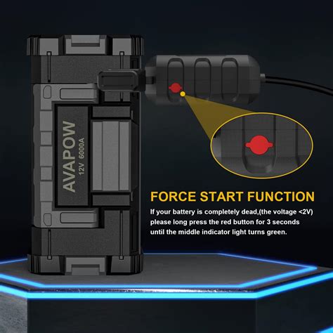 AVAPOW 6000A Car Battery Jump Starter With Dual USB Quick Charge And DC