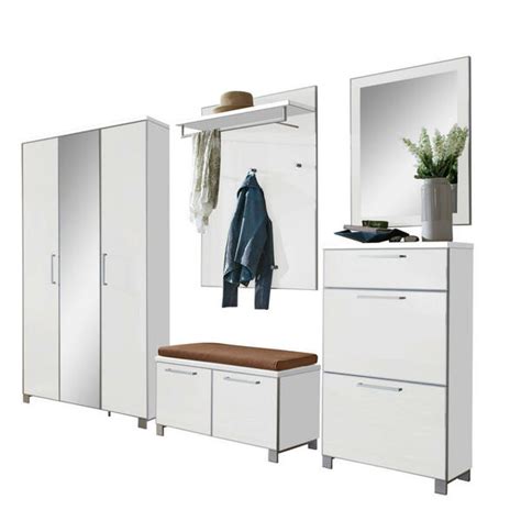 Garderobe Weiß Taupe Glas Textil 6 teilig 245x195x40 cm