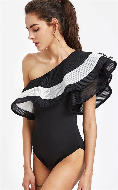 One Shoulder Layered Ruffle Trim Bodysuit Ruffle Trim Bodysuit