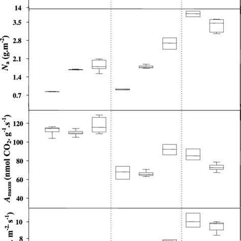 Box Plots Of Mass And Area Based Net Co Assimilation Rates A Maxa