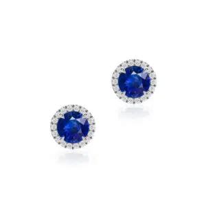 Ct Blue Sapphire Halo Earrings Waldemar Jewellers Sydney