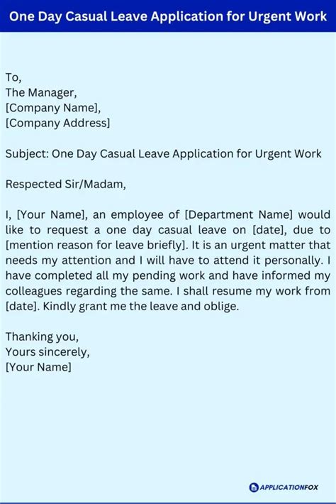 Samples One Day Casual Leave Application