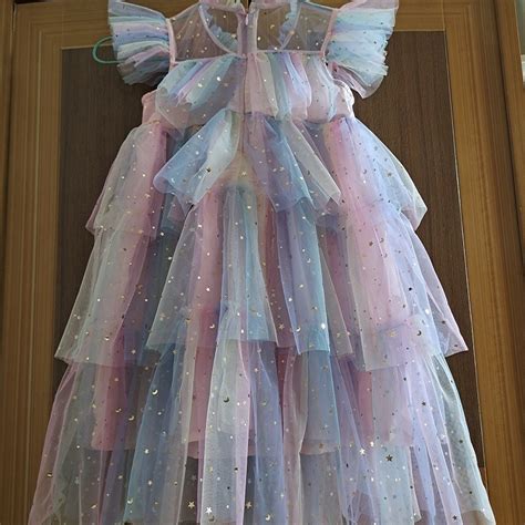 Girls Tulle Super Fairy Princess Dresses Fly Sleeve Rainbow Star