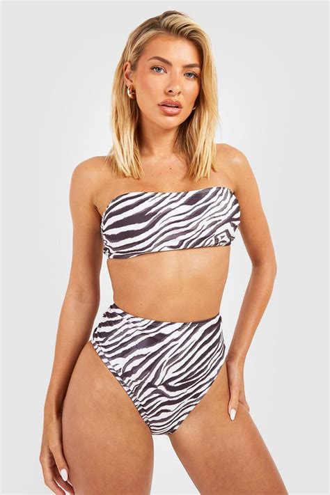 Tiger Bandeau High Waist Bikini Set Boohoo Uk