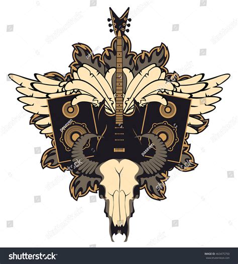 Emblem Electric Guitar Wings Speakers Cow Stock Vector Royalty Free