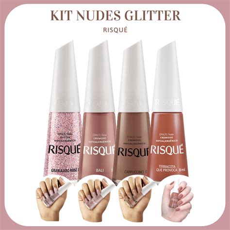 Kit Esmaltes Hipolerg Nicos Risqu Tons Nude Glitter Shopee Brasil