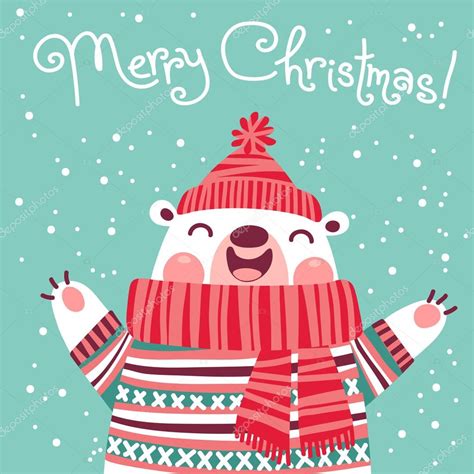 Christmas Card With Cute Polar Bear — Stock Vector © Baksiabat 53283231